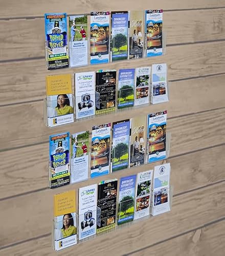 FixtureDisplays® Acrylic Literature Rack, Wall-Mount Brochure Magazine Holder, 12 or 24 Pockets, Comes in 2 Panels Each with 2 Tiers, Position Vertical or Horizontal at Installation 119003