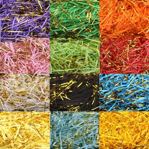 ETAZMDITE Shredded Paper for Gift Boxes, Glitter Shredded Tissue Paper Multicolor Gift Filling Material With Gold Threads 500g-1000g(Gold,1000 g)