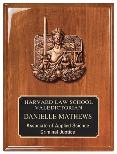 Executive Gift Shoppe | Personalized Blind Lady Justice Theme Walnut Plaque with Engraving Plate
