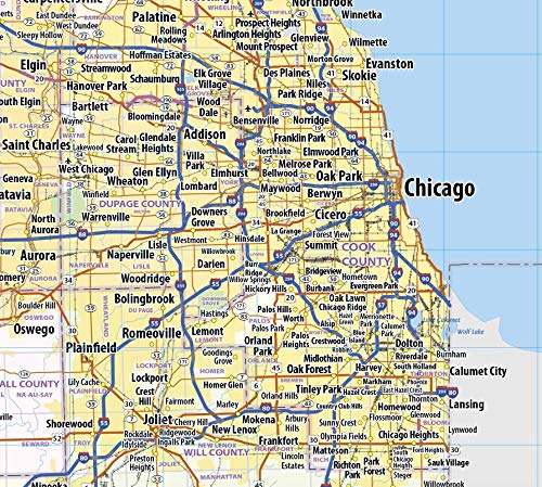 Illinois Laminated Wall Map (36” Wide x 58” high)