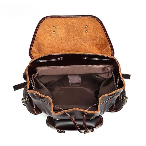 Glorixen Retro Mens Travel Bags Laptop Bags Casual Daypack Genuine Leather Computers Backpacks 17.7Inch (Coffee)