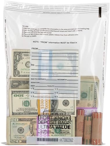 BankSupplies Clear Deposit Bags 10 by 14 Inches Pack of 1000 Tamper Evident Cash Bags Security Money Bags with Captive Flap for Deposits Transit and Valuables