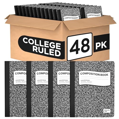VEEBOOST Composition Notebook College Ruled Composition Notebooks Black Bulk Marble College Ruled Notebook Hard Cover 100 sheets, 200 Pages 9.75” x 7.25” (48 Pack)
