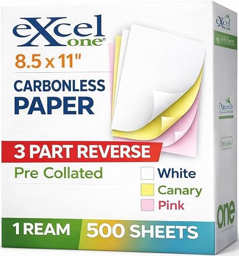 8.5 x 11 Excel One Carbonless Paper, (230950) 3 part Reverse (Bright Pink/Canary/White), 3 Reams, 501 Sets
