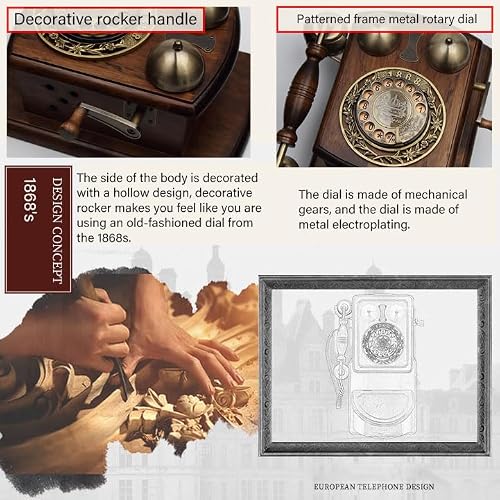 DAEOIBHJR Vintage Wall Phones for Landline Wall Mount Old Fashioned Rotary Phone Retro Corded Telephone European-Style Wood Phone with Mechanical Ringer for Kitchen Home School Office(Red)