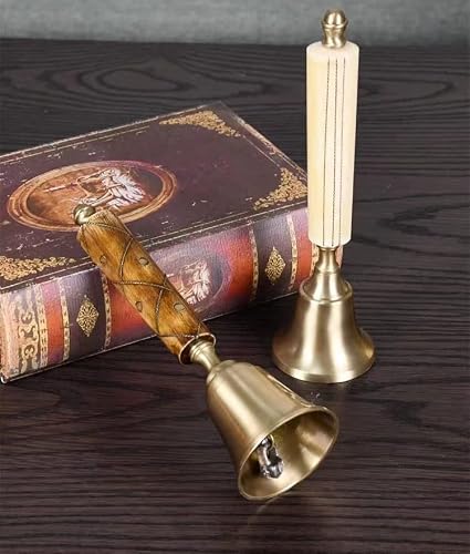 Hand Bell Extra Loud Solid Brass Call Bell， Hand Bell for Elderly, Last Order Wooden Ringing Bell for Santa, School, Dinner, Christmas Party, Adults,Luxury Home Decoration Ornaments(White)