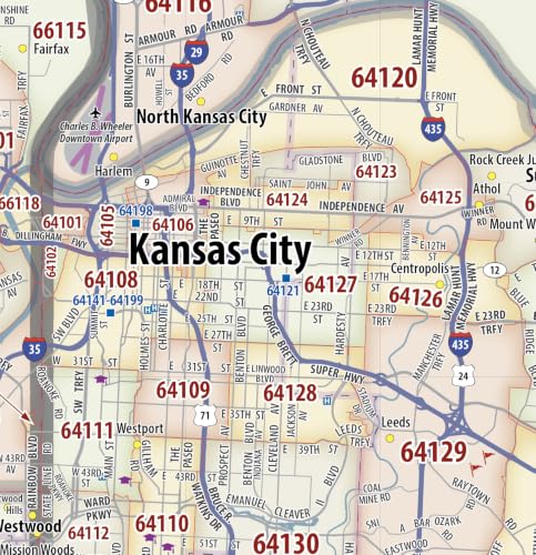 CartoTerra Kansas City Metro Area ZIP Code Map (48” wide x 32” high)