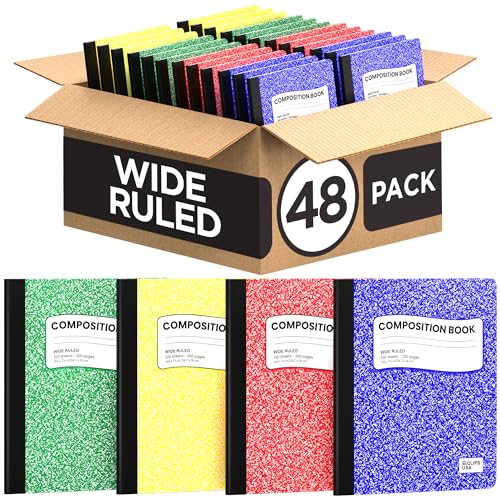 Composition Notebook Wide Ruled Composition Notebooks Bulk Marble Hard Cover Wide Ruled Notebook Paper Note Books For Schools Marble Composition Books 100 Sheets 200 Pages 9.75” x 7.25” (48 Pack)