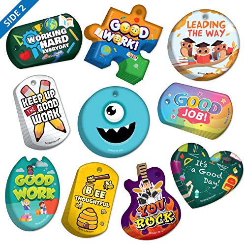 Brag Tags to Support, Build, & Recognize Positive Student Behavior in School Classrooms Value Pack: 500 Tags (50 Tags for Each Shape) + 150 USA-Made Hypoallergenic Aluminum Safety Chains