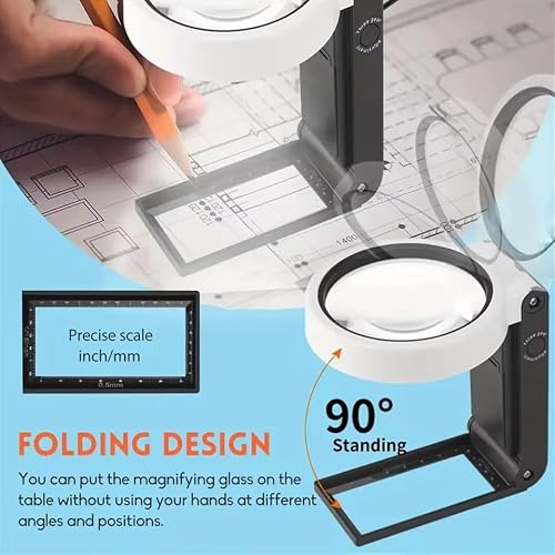 EUQKKWLOY 6X 25X Folding Magnifier with Light Handheld Magnifying Glass Suitable for Reading Work