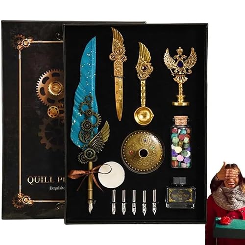 PRIFO Feather Pen Set Calligraphy Feather Pen Stationery Set ExquisiteVersatile Quill Pen Ink For Graduation Ceremony Christmas(White)