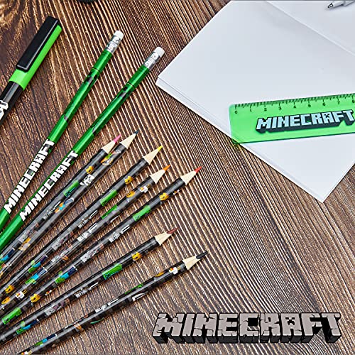 Minecraft Kids Pencil Case Stationery Pens Colored Pencils Notebook School Supplies Gamer Gifts for Boys (Green Mob)