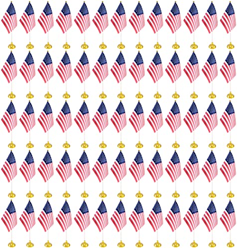 100 Pack USA US Desk Flags,Small Mini American Deluxe Table Flags Set with Stand Base，8.2 x 5.5 inches Miniature Desktop Flag