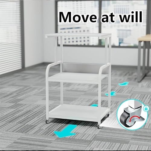 Printer Stand- Large 3 Tier Table 20" d X 15.7" w X30.2 h White Modern Contemporary Steel Finish Modular