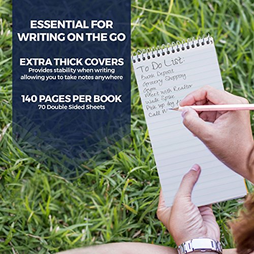 Notes Notebook Top Spiral Reporter's Size, 70 Sheets 140 Pages 4 x 8 inch | Sturdy Steno Pad Perfect Police Note Pad and Great For Lists (12 Pack) (Narrow Ruled)