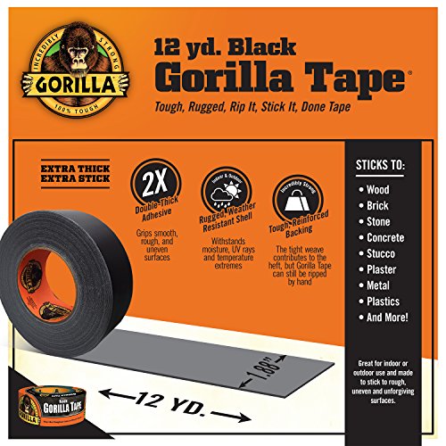 Gorilla Black Duct Tape, 1.88" x 12 yd, Black, (Pack of 3)