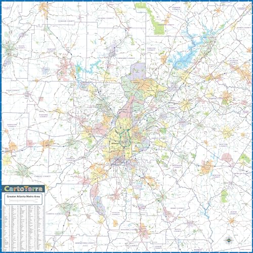 Topographics Atlanta Metro Area Laminated Street Wall Map