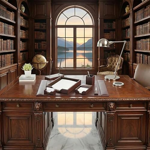 Dacasso Dark Brown Bonded Leather Luxury 7-Piece Desk Set - Blotter Pad & Desk Organization Essentials - Executive Decor and Surface Protector