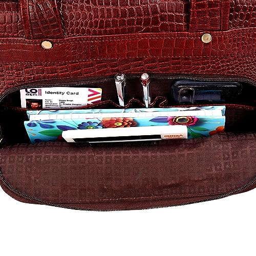 Full Grain Leather 16 Inch Briefcases Laptop Shoulder Bags for Men and Women Business Work Bag Leather Satchel Bag (Croc Brown)