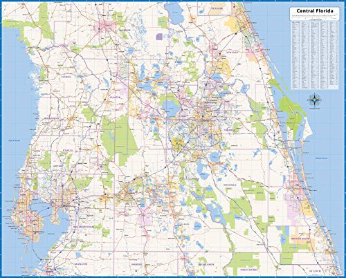 Topographics Central Florida Laminated Wall Map (52"Wx42"L)