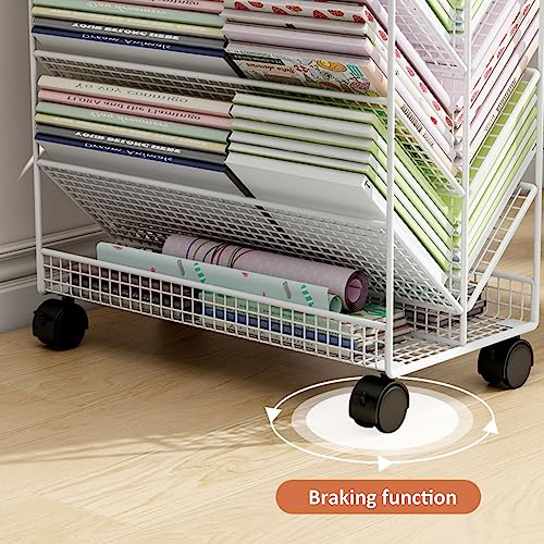 YHKJLYH 6 Tier V Shaped Rolling Book Cart with Lockable Wheels for Home Office Black Color Movable Desk Side Bookshelf for Library Bedroom Study Living Room