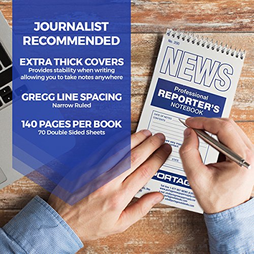 Portage Notebooks Small Notebook - Spiral Notepad for note-taking 4x8 - Small Notepad with stiff backing for Reporters - 12 Pack of Small Note Pads for Journalists and Writers, 70 sheets