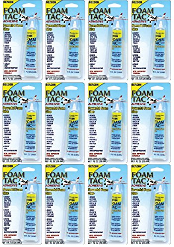 BEACON Foam-Tac Powerful Glue - Fast-Drying, Waterproof, Ideal for Foam, Plastics, Balsa Wood, and Carbon Fiber - Perfect for RC Builders, 1-Ounce, 12-Pack