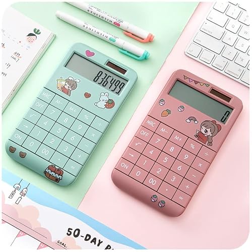 QERTYHJK Cute Cartoon Calculator Fashion Student Portable Small Solar Financial Cashier Girl 12-bit