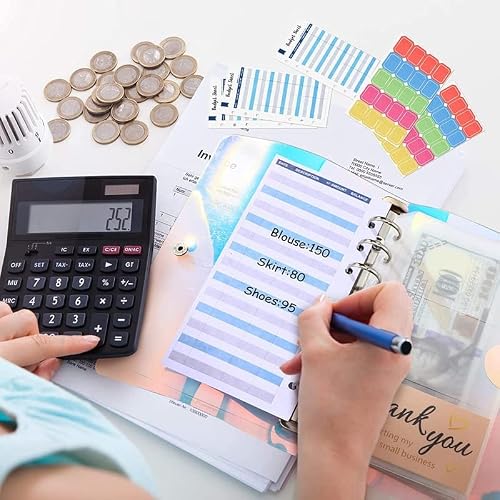 28 Pieces A6 Binder PVC Notebook Waterproof 6-Ring Cover with Pockets Budget Sheets Card Bag and Labels (Color : A Size : A6)