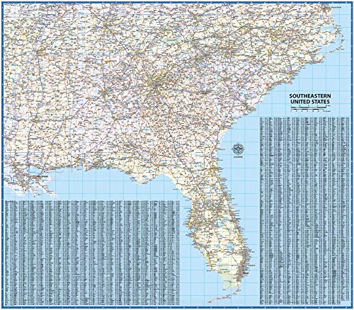 Topographics Southeast US Laminated Street Wall Map (42" x 48")