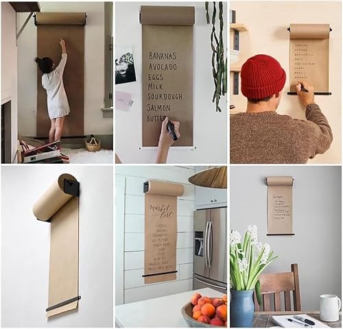 LNNW Kraft Paper Dispenser Kraft Wall Mount Paper Roll Dispenser & Cutter, Hanging Note Roll Display Stand for Kids Room/Meeting Room/School Decorative Message Boards for Wall(37cm/14.6in Wide)