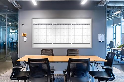 Ghent Calendar Whiteboard with Aluminum Frame, 3 Month Calendar, Magnetic, 4'H x 8'W