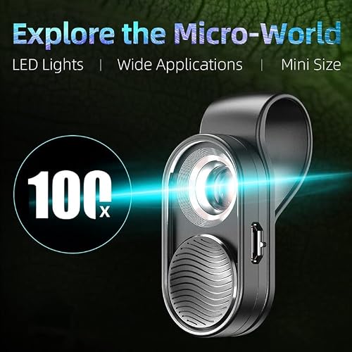 Compatible with Microscope Accessories Kit for Adult 100X Mobile Phone Micro Lens LED Light Pocket Mini Magnifying Glass Microscopes Accessory