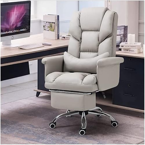 FZGGWYHL Home Work Office Office Pu Leather Thick Cushion Desk Ergonomic Computer with Armrest Adjustable Height Managerial s Firm Seat Cushion vision, Gray+pedals