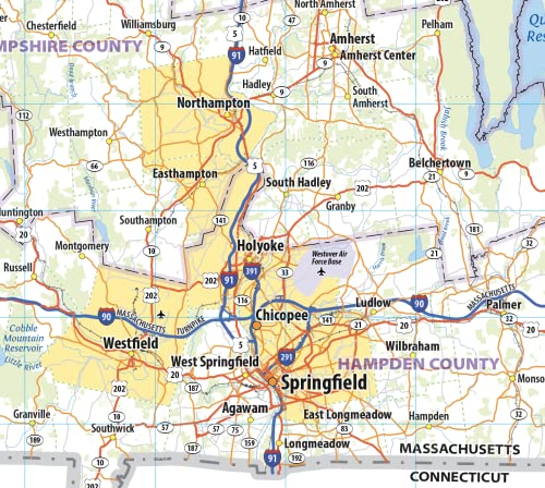 Massachusetts Laminated Wall Map (60” wide x 38” high)