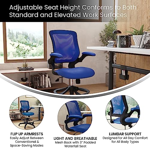 Flash Furniture Mesh Adjustable Ergonomic Drafting Chair, Blue
