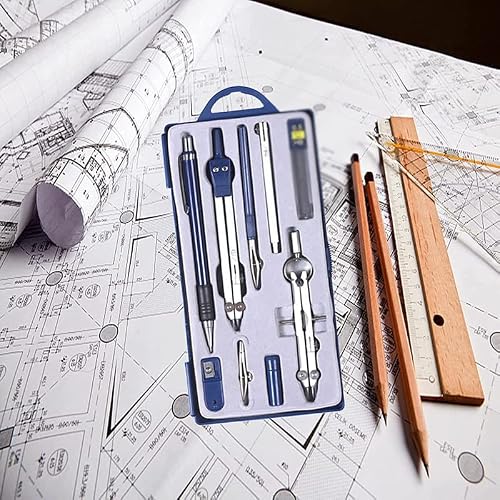 9 Pieces of Metal Geometry Set, Woodworking Compass, Drawing, Protractor, Geometric Kit