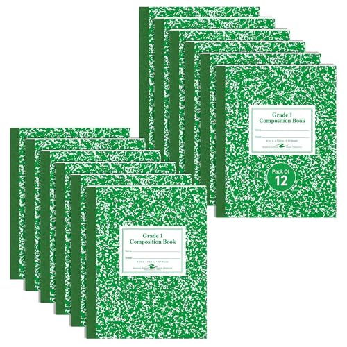 ROARING SPRING Primary Composition Book, Handwriting Notebook for Kids (4K - 1st Grade), Grade 1 Ruled, 1" Skip-Line Manuscript Paper, Flexible Cover, 9.75" x 7.5", 50 Sheets/100 Pages, 12 Pack