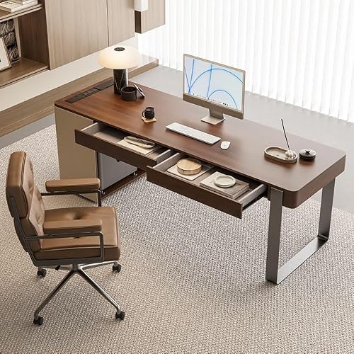 XUNTING Pc Desk Solid Wood Desk Minimalist Home Study Desk Office Desk Bedroom Walnut Desk Computer Desk Office Desk Game Table Study Table(140 * 60 * 75cm)