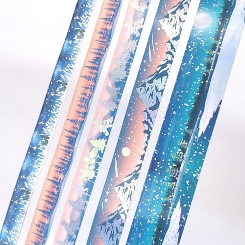 VIAENKFG 5PCS/Set Silver Washi Tape Decoration DIY Hand Tear Scrapbook Stickers Supplies