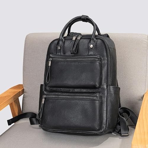 YMGSCC Men's Black Top Grain Cowhide Large Capacity Business Commuter Computer Bag