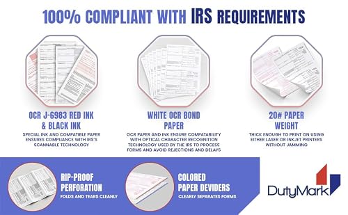 1099 MISC Forms 2025 with Envelopes, 4 Part Laser Tax Forms, 50 Vendors Kit with 50 Self-Seal Envelopes – Compatible for QuickBooks and Accounting Software, with 3 1096 Included, 50 Pack MISC 2025