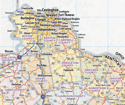 Kentucky Laminated Wall Map (70” wide by 35” high)