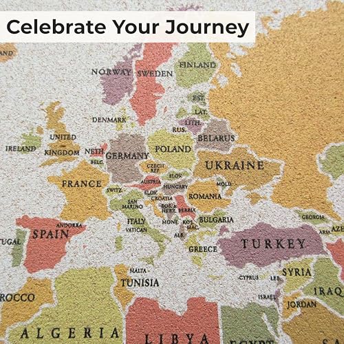 World Map Pin Board Large 30"x20" Framed | Colored Cork Wall Map with Country Flags, Metallic & Colored Pins | World Travel Map with Pins | Unique Push Pin Map Gift for Travelers, Couples & Families. (Multicolor)