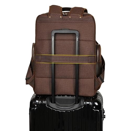WERTGHJ Full Grain Leather Backpack for Men Laptop Bag Business Work Hiking Daypack