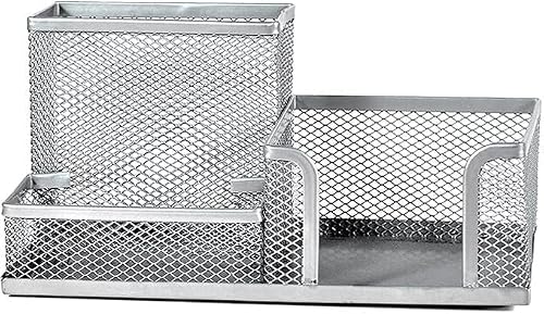 MQELHKCYSGX Pen holder Grid pencil metal pen stand Suitable for desktop office use, with 3 compartments for storage