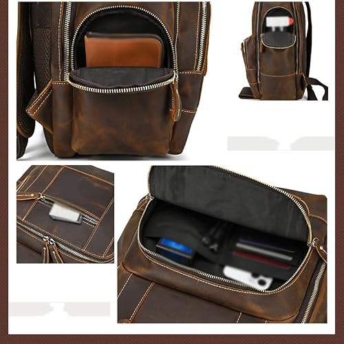 AODFDSJH Leather Backpack for MenLaptop Bag Large Hiking Daypack Business Travel Rucksack