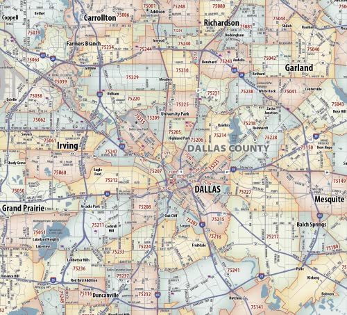 Generic Dallas - Fort Worth TX ZIP Code Laminated Map (48' x 36')