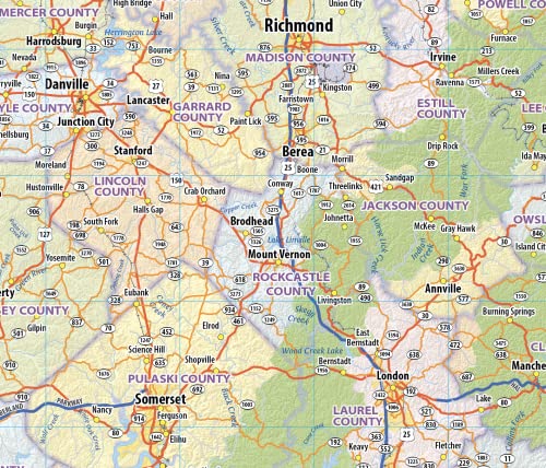 Kentucky Laminated Wall Map (40” wide by 20” high)
