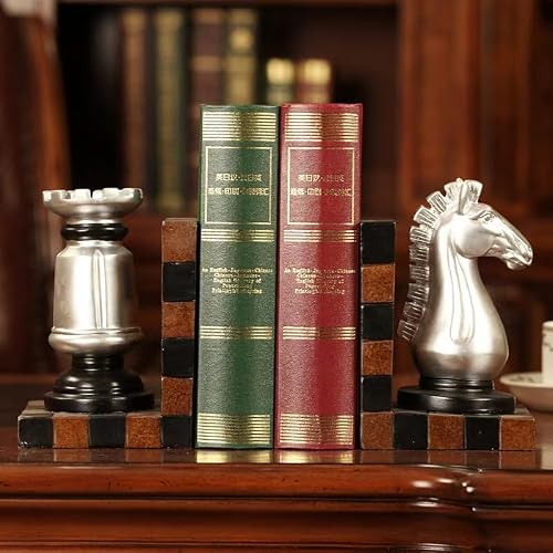 Decorative Chess Piece Bookends, Silver and Black, Resin, Home Office Decor, Set of 2